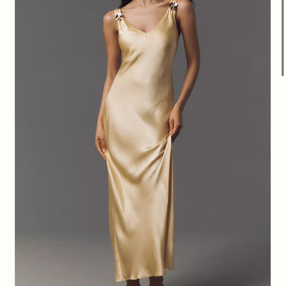 By Anthropologie Sleeveless V-Neck Midi Slip Dress